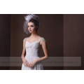 Charming A-line Criss Cross Pleat Sweet Heart Beads Cap Sleeve Vestido de casamento Chiffon Gathered Skirt